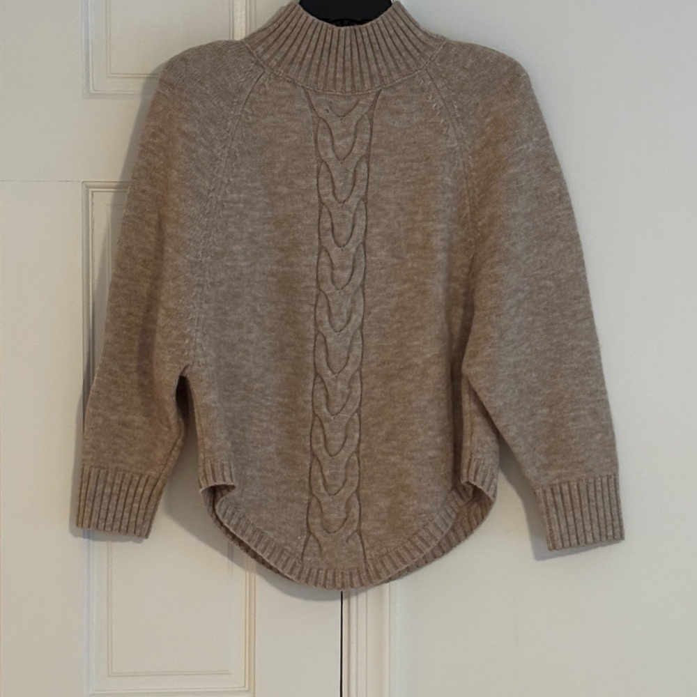 Tan Cable Knit Turtleneck Sweater